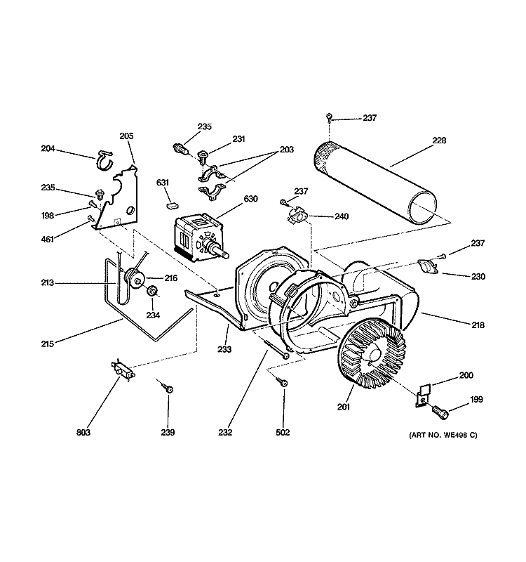 BLOWER & MOTOR Diagram and Parts List for DCVH660GH0WW  General Electric Dryer