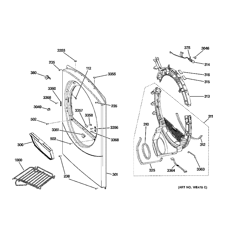FRONT PANEL Diagram and Parts List for DHDVH52GF1GG  General Electric Dryer