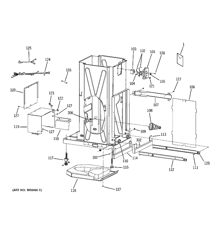 FRAME PARTS Diagram and Parts List for GCG1700L0II  General Electric Trash Compactor