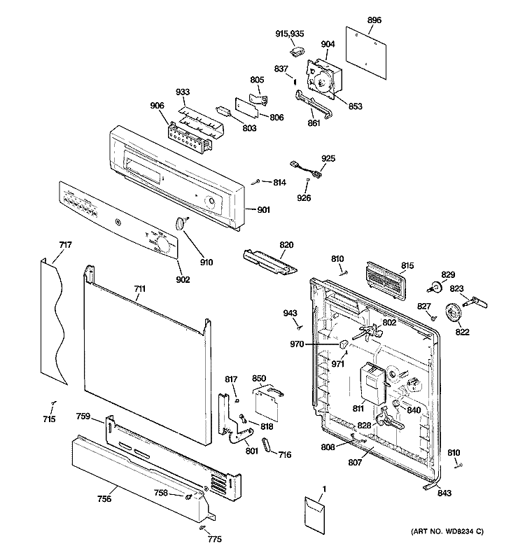 ESCUTCHEON & DOOR ASSEMBLY Diagram and Parts List for GHDA356N00SS  General Electric Dishwasher