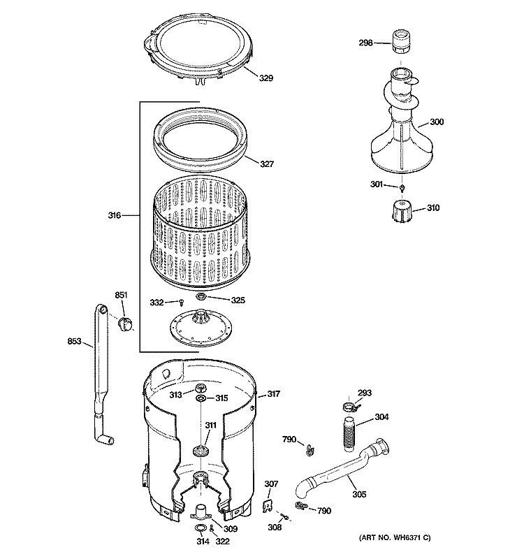 TUB, BASKET & AGITATOR Diagram and Parts List for GWRE6270H0WW  General Electric Washer