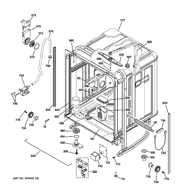 BODY PARTS Diagram and Parts List for PDW8480N00SS  General Electric Dishwasher