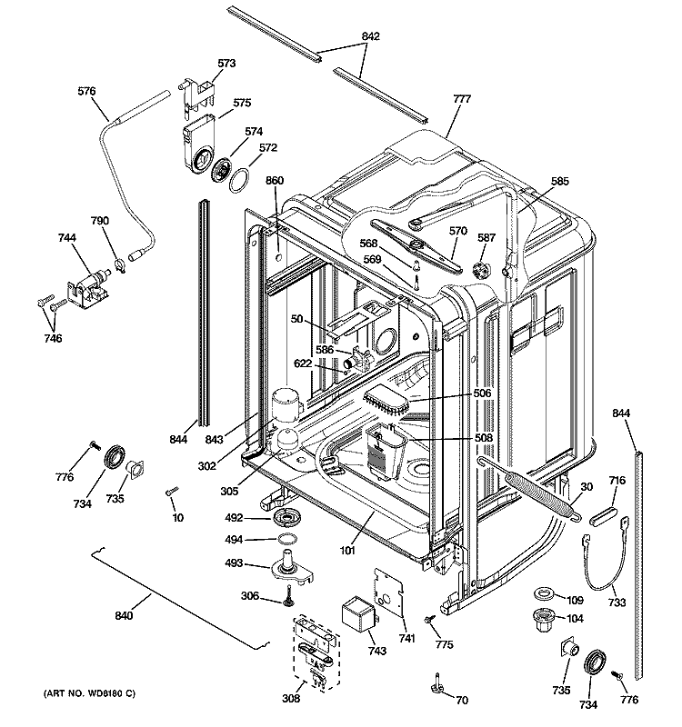 BODY PARTS Diagram and Parts List for PDW8900N00WW  General Electric Dishwasher