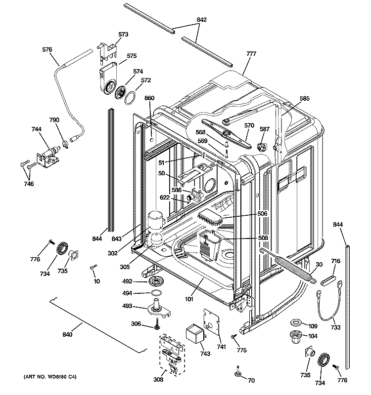 BODY PARTS Diagram and Parts List for PDW9800N00BB  General Electric Dishwasher
