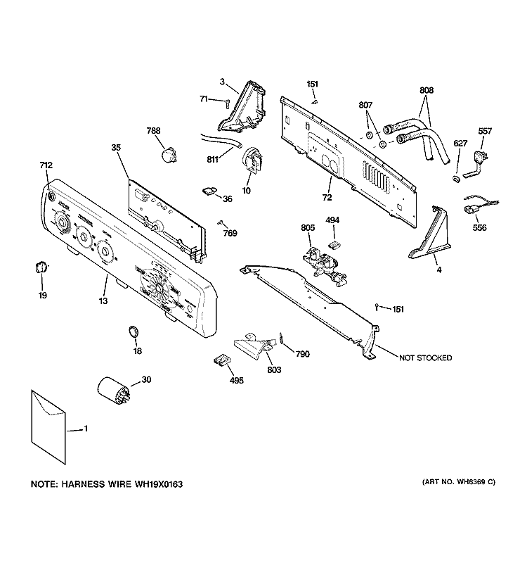 CONTROLS & BACKSPLASH Diagram and Parts List for WCRE6270H0CC  General Electric Washer