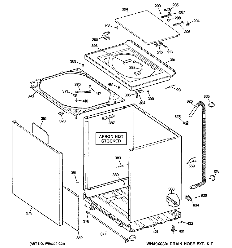 CABINET, COVER & FRONT PANEL Diagram and Parts List for WCRE6270H0CC  General Electric Washer