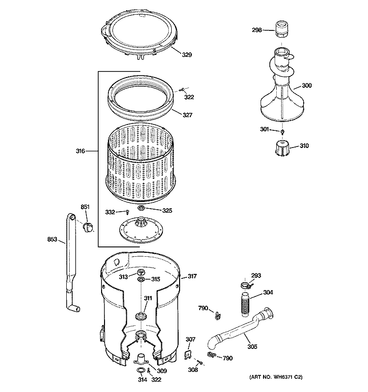 TUB, BASKET & AGITATOR Diagram and Parts List for WPRE8150H0WT  General Electric Washer