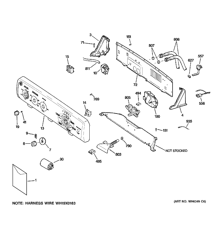 CONTROLS & BACKSPLASH Diagram and Parts List for GJSR4160H0WW  General Electric Washer