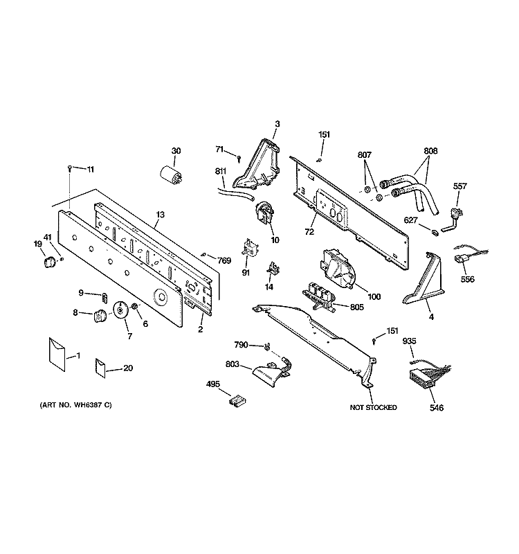 CONTROLS & BACKSPLASH Diagram and Parts List for WLDSR416F2WC  General Electric Washer