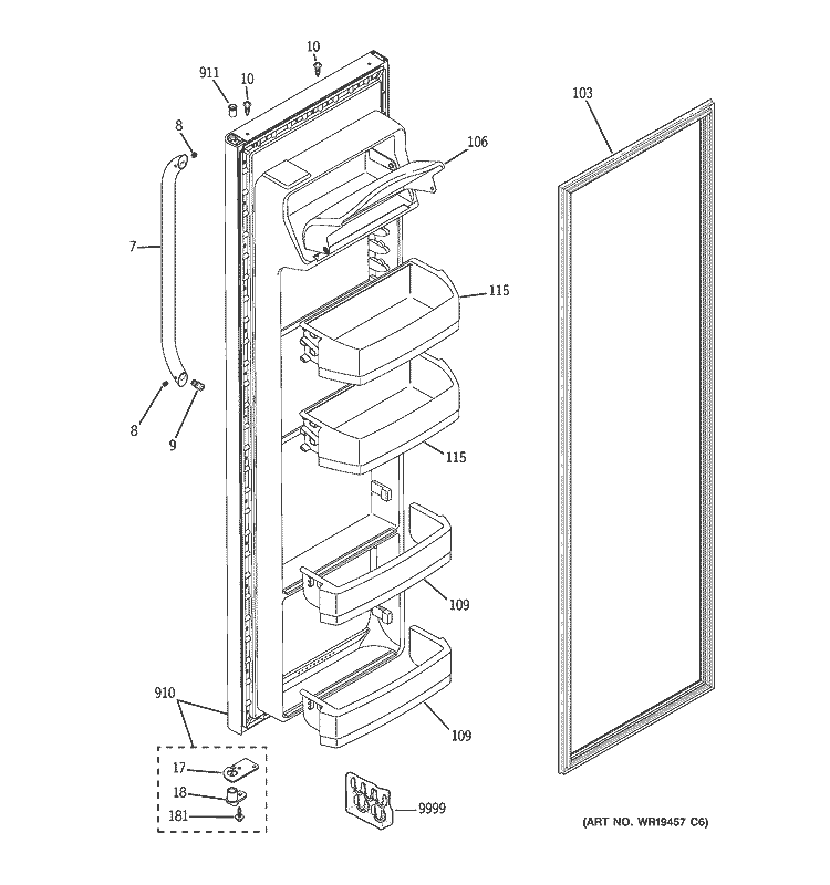FRESH FOOD DOOR Diagram and Parts List for BSS25JSTBSS  General Electric Refrigerator