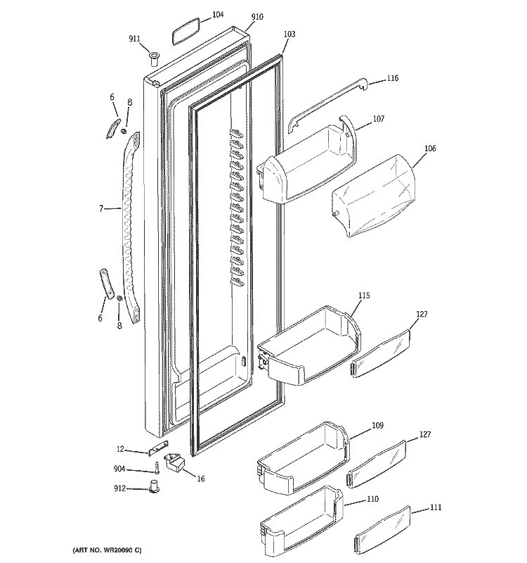 FRESH FOOD DOOR Diagram and Parts List for GCE23LBWAFBB  General Electric Refrigerator