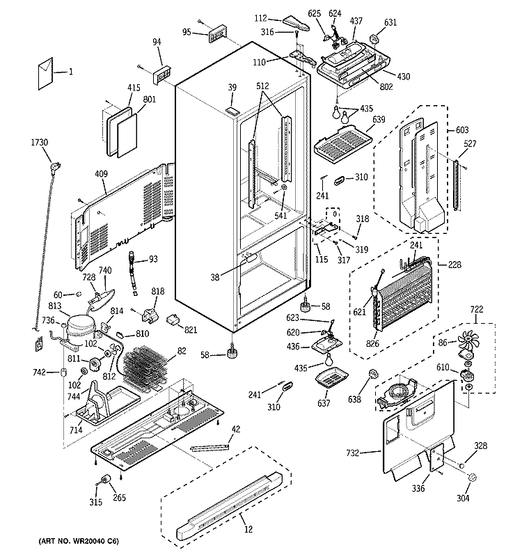 CABINET Diagram and Parts List for GDS20SCSBSS  General Electric Refrigerator