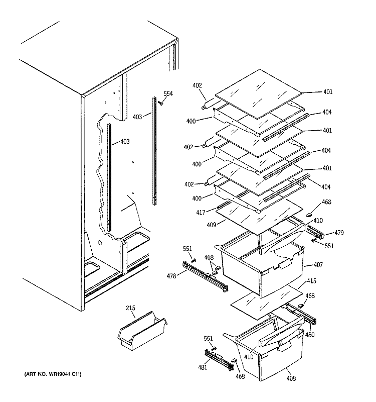 FRESH FOOD SHELVES Diagram and Parts List for GSS20IBTECC  General Electric Refrigerator