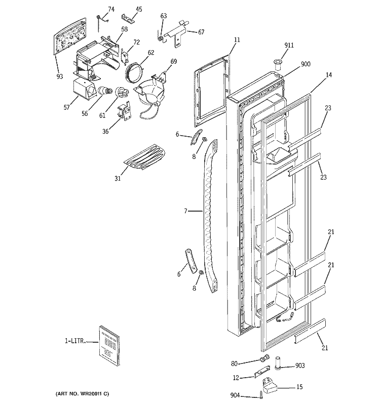 FREEZER DOOR Diagram and Parts List for GSS23QGTAWW  General Electric Refrigerator