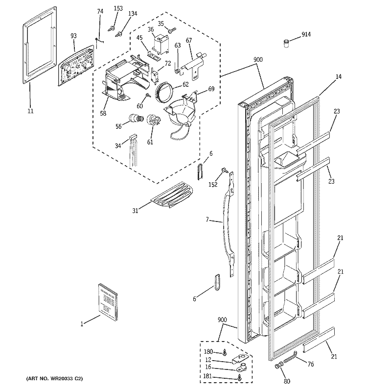 FREEZER DOOR Diagram and Parts List for HSM25IFTESA  Hotpoint Refrigerator