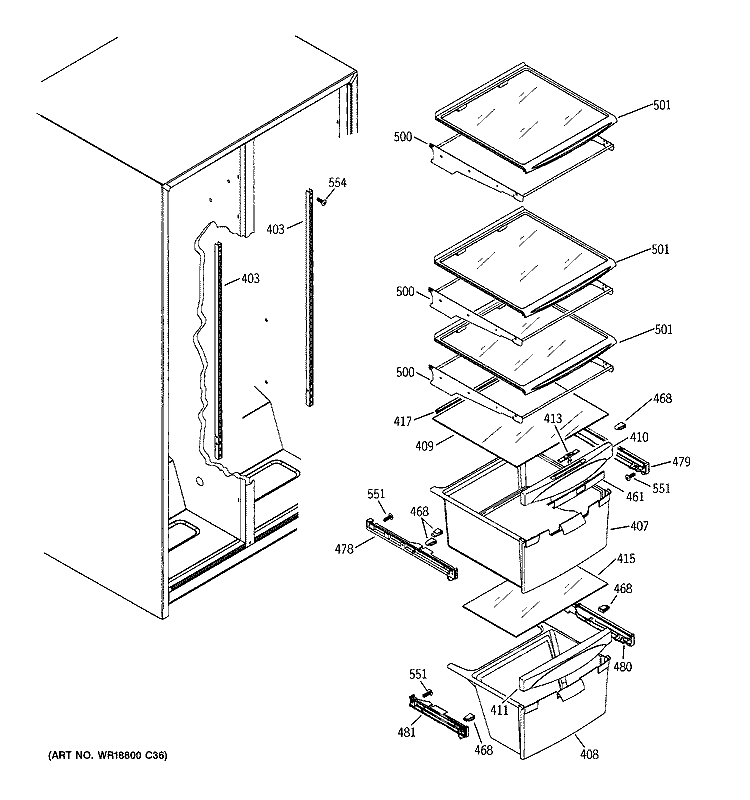 FRESH FOOD SHELVES Diagram and Parts List for HSM25IFTESA  Hotpoint Refrigerator