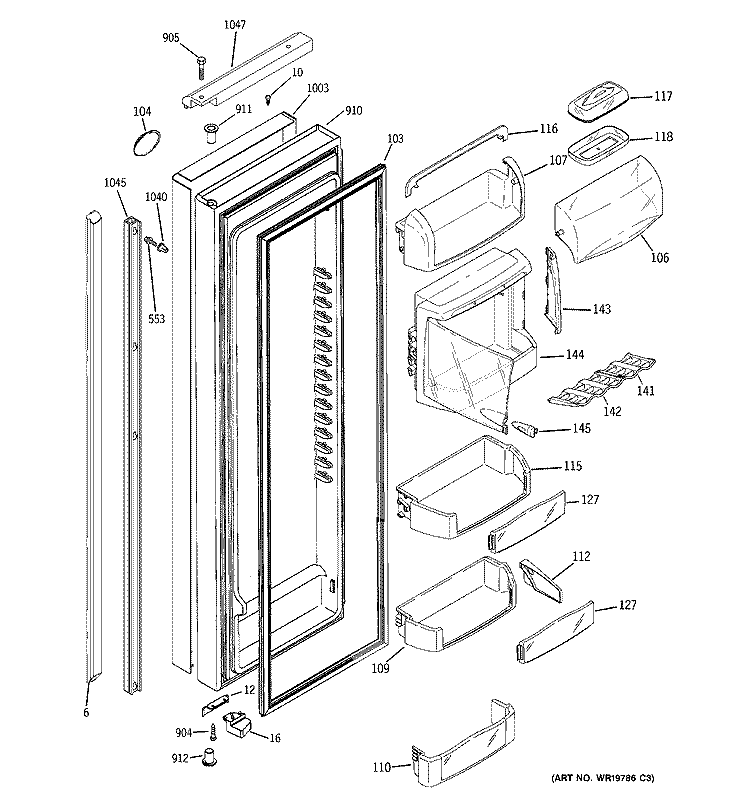 FRESH FOOD DOOR Diagram and Parts List for PJE25PGTEFSV  General Electric Refrigerator