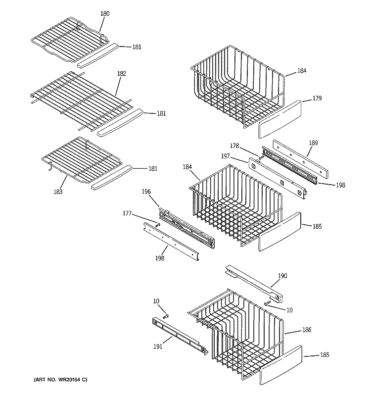 FREEZER SHELVES Diagram and Parts List for PSC23MSWCSS  General Electric Refrigerator