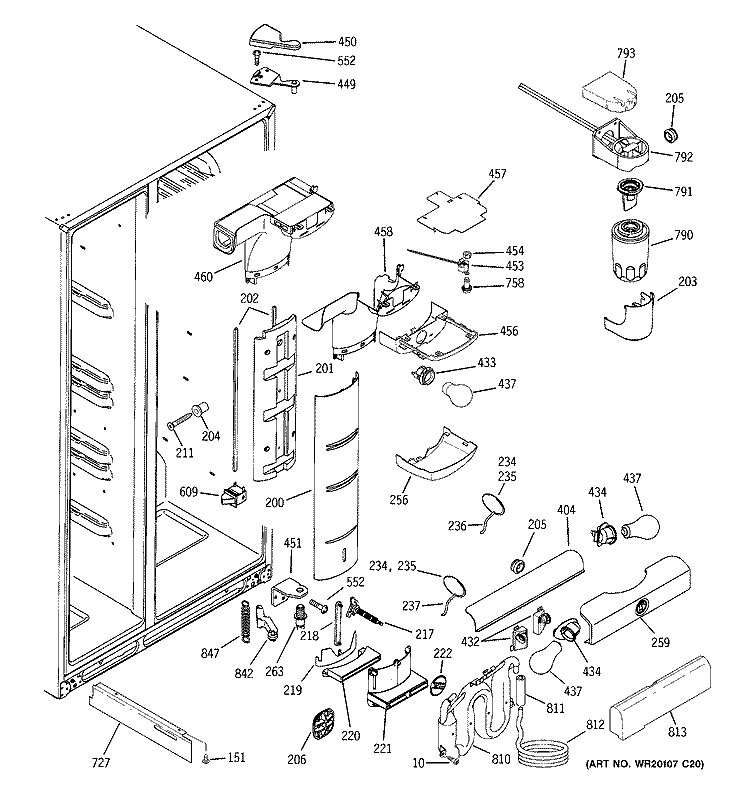 FRESH FOOD SECTION Diagram and Parts List for PSC23MSWCSS  General Electric Refrigerator