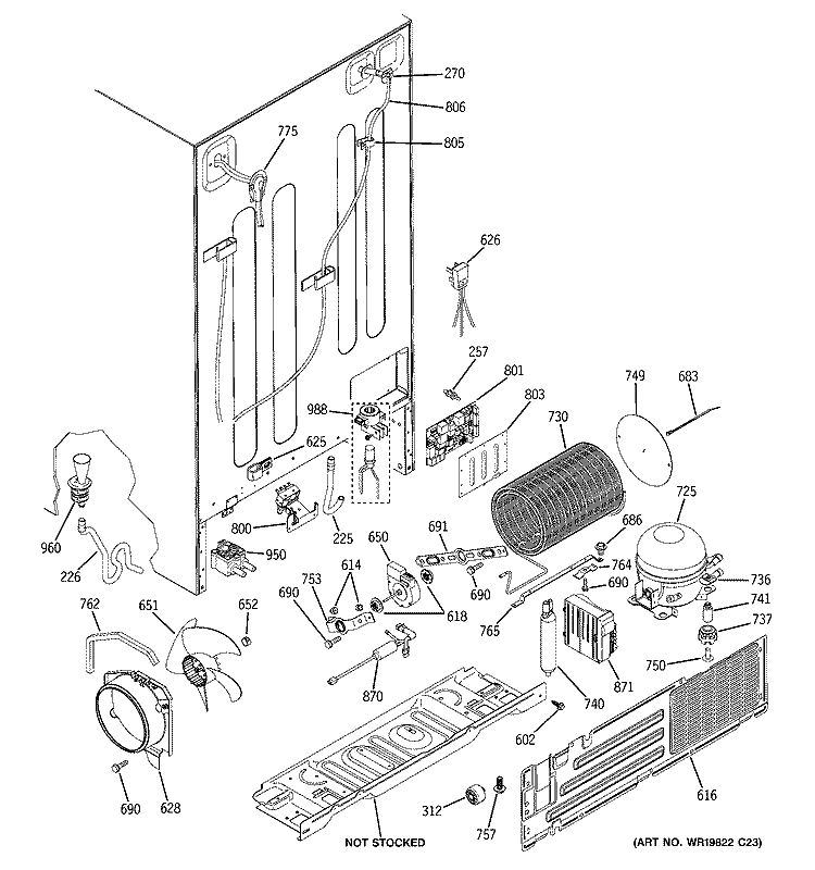 SEALED SYSTEM & MOTHER BOARD Diagram and Parts List for PSH25PSWCSS  General Electric Refrigerator