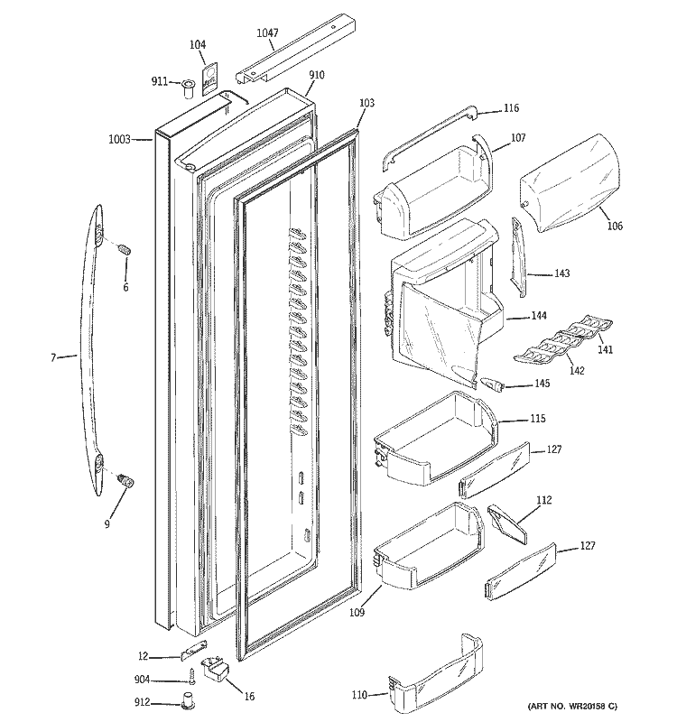 FRESH FOOD DOOR Diagram and Parts List for PSH25PSWCSS  General Electric Refrigerator