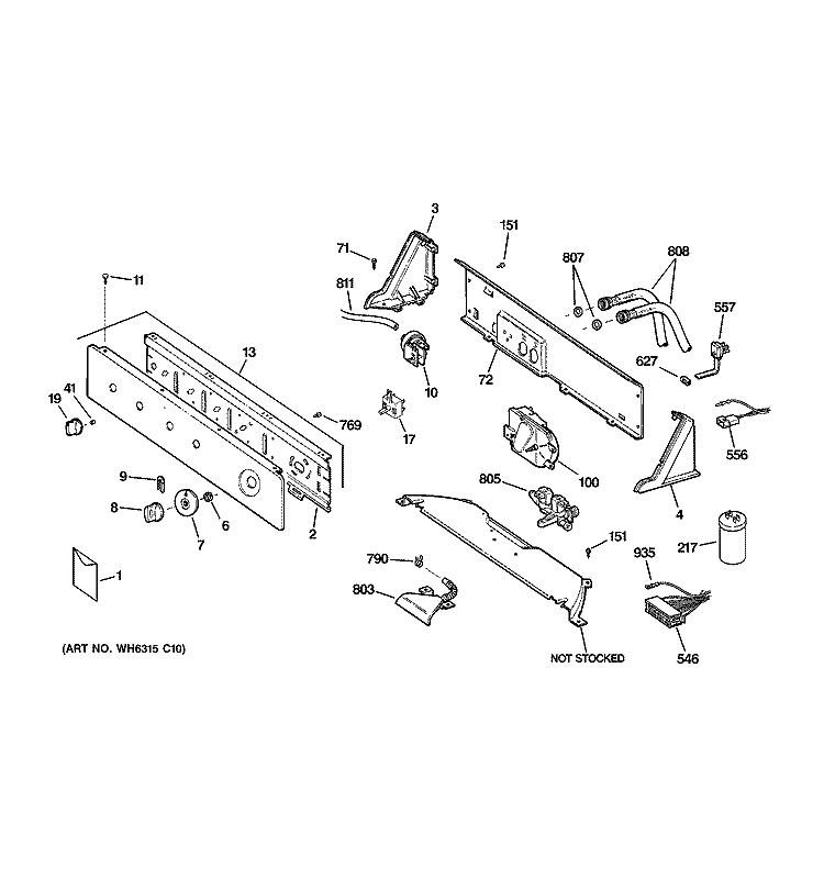 CONTROLS & BACKSPLASH Diagram and Parts List for S2000D5WW  General Electric Washer