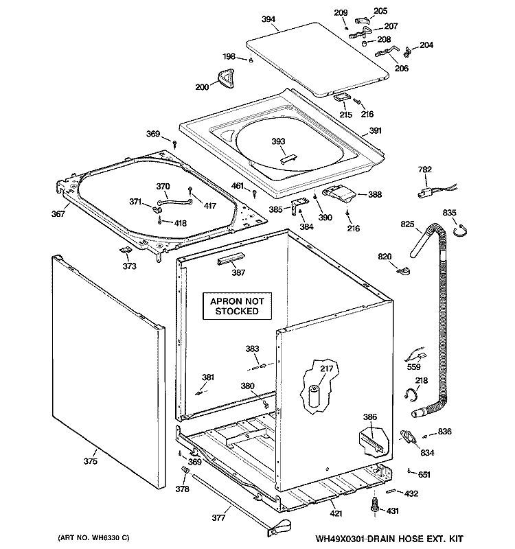 CABINET, COVER & FRONT PANEL Diagram and Parts List for S3600D5WW  General Electric Washer