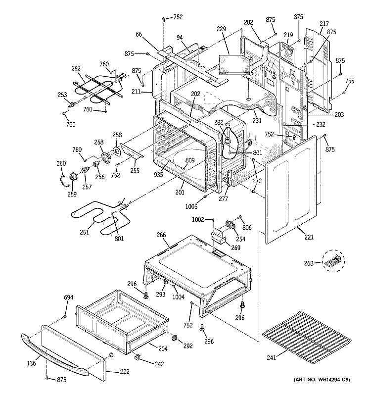BODY PARTS Diagram and Parts List for JB660SM1SS  General Electric Range