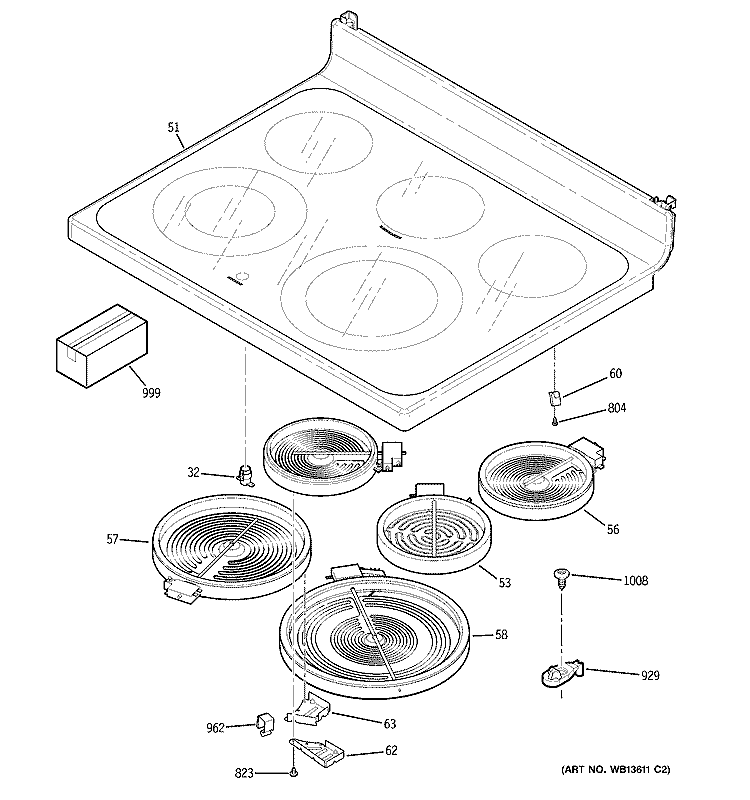 COOKTOP Diagram and Parts List for JB710SM1SS  General Electric Range
