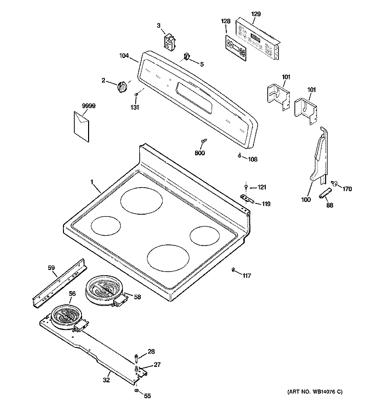 CONTROL PANEL & COOKTOP Diagram and Parts List for JBP61DM1WW  General Electric Range