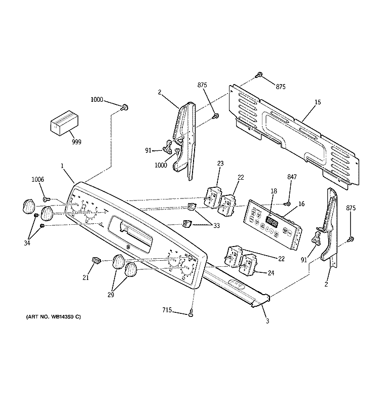 CONTROL PANEL Diagram and Parts List for JBP65SM1SS  General Electric Range