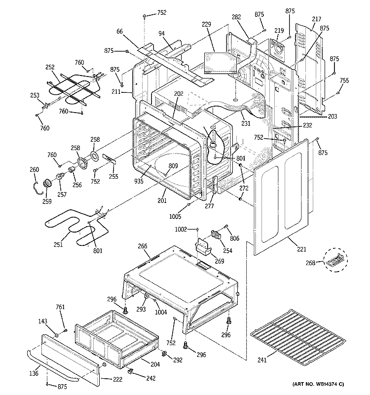 BODY PARTS Diagram and Parts List for JBP71SM1SS  General Electric Range