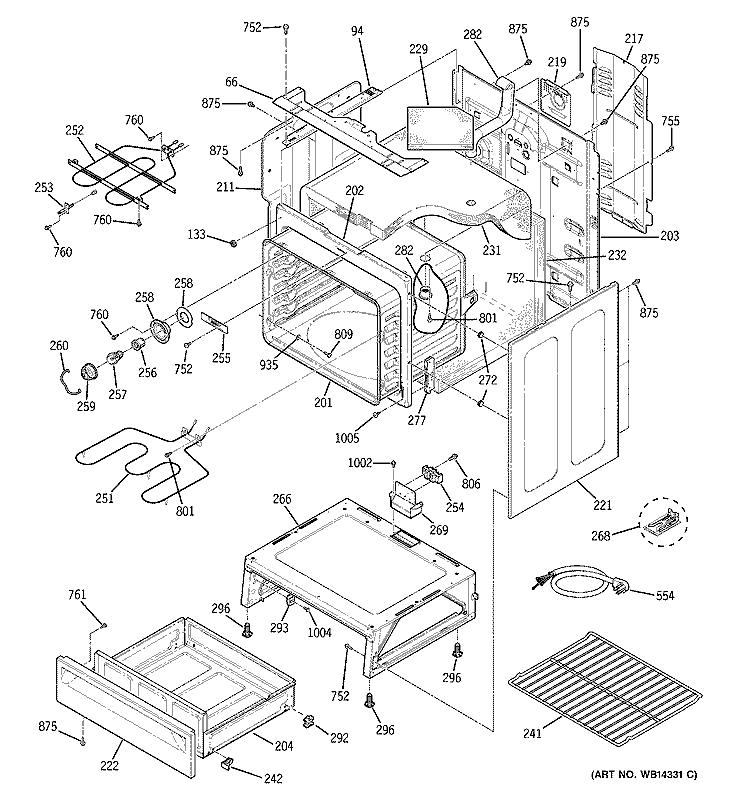 BODY PARTS Diagram and Parts List for JCBP68DM1WW  General Electric Range
