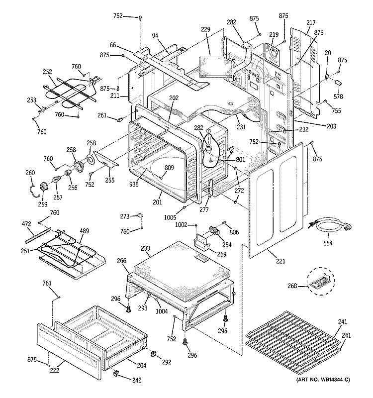 BODY PARTS Diagram and Parts List for JCBP79DM1WW  General Electric Range