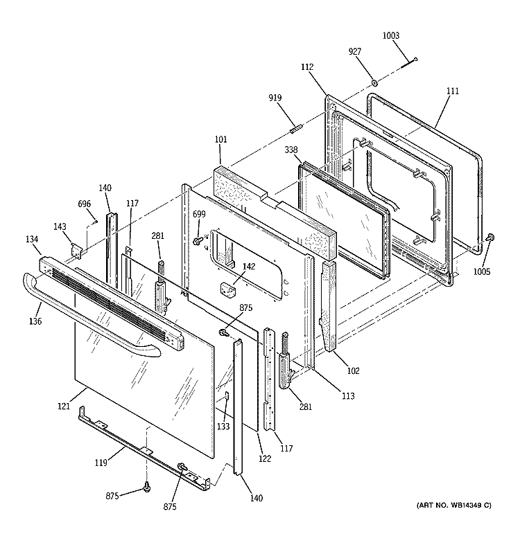 DOOR Diagram and Parts List for JCBS55DM1WW  General Electric Range