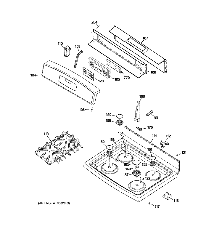 CONTROL PANEL & COOKTOP Diagram and Parts List for EGR3001EL2SS  General Electric Range