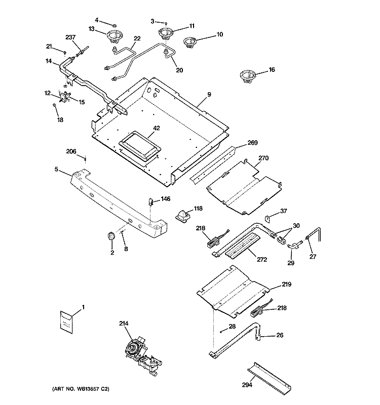 GAS & BURNER PARTS Diagram and Parts List for JGB900CEK7CC  General Electric Range
