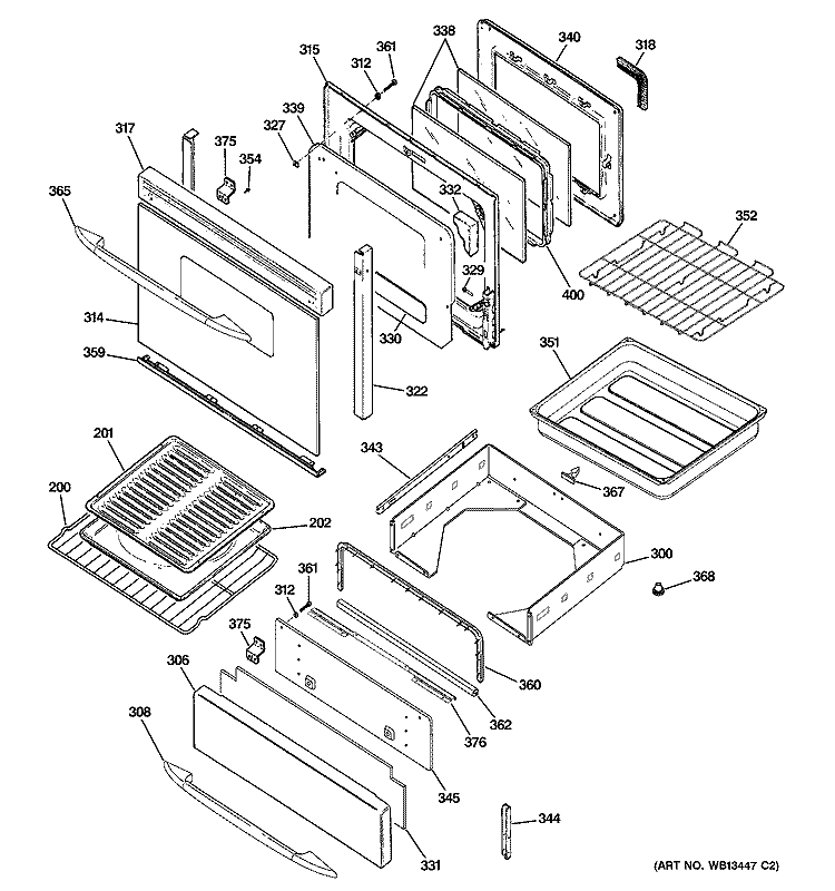 DOOR & DRAWER PARTS Diagram and Parts List for JGB928KEK6CC  General Electric Range