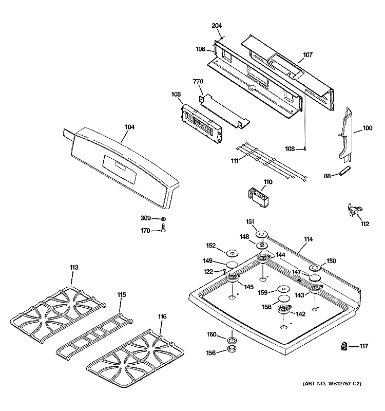 CONTROL PANEL & COOKTOP Diagram and Parts List for JGB928SEL2SS  General Electric Range