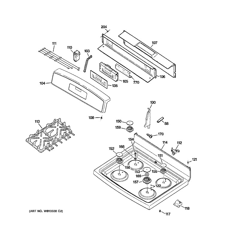 CONTROL PANEL & COOKTOP Diagram and Parts List for JGBP83SEJ6SS  General Electric Range