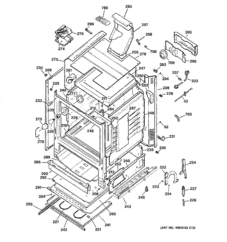 BODY PARTS Diagram and Parts List for JGBP83SEJ6SS  General Electric Range