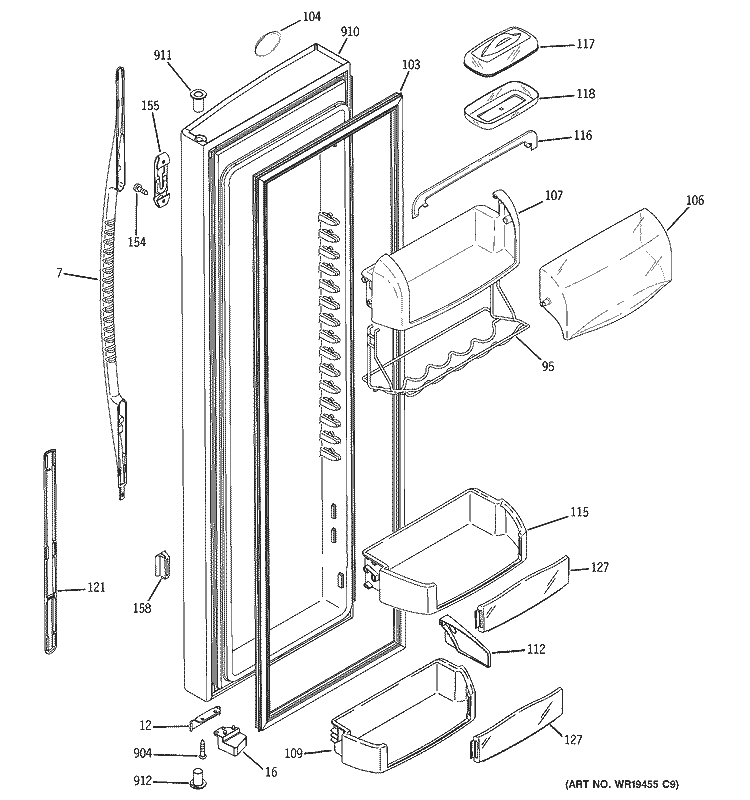 FRESH FOOD DOOR Diagram and Parts List for RSK27NGSECCC  General Electric Refrigerator
