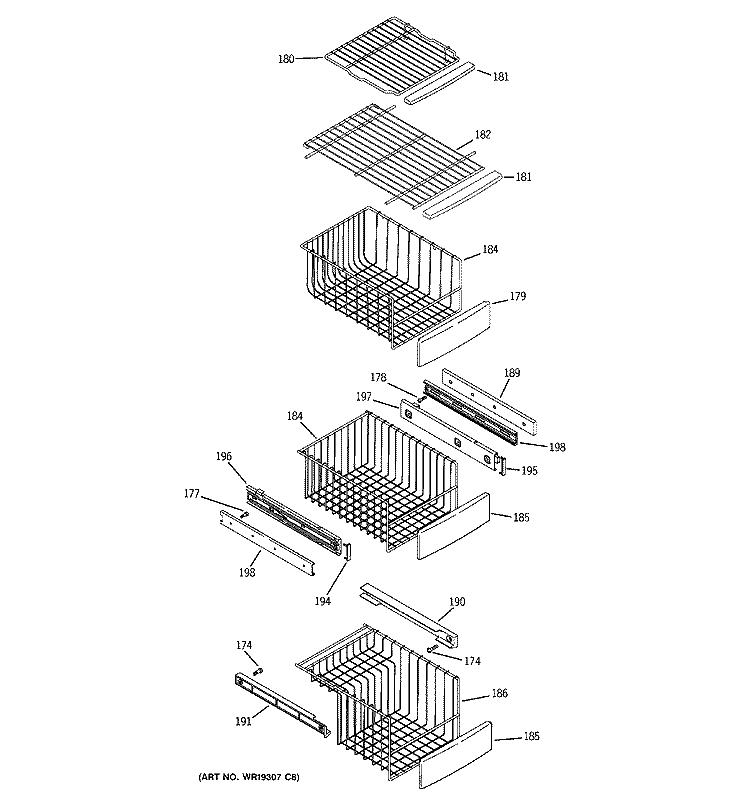 FREEZER SHELVES Diagram and Parts List for RSK27NGSECCC  General Electric Refrigerator