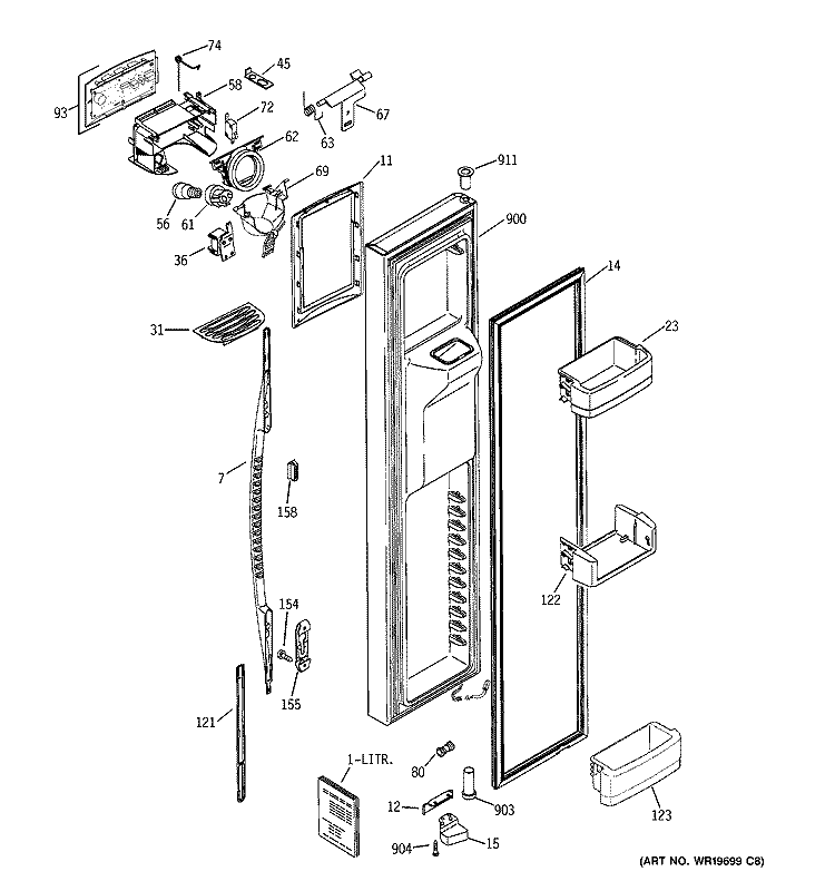 FREEZER DOOR Diagram and Parts List for RSK25MGSECCC  General Electric Refrigerator