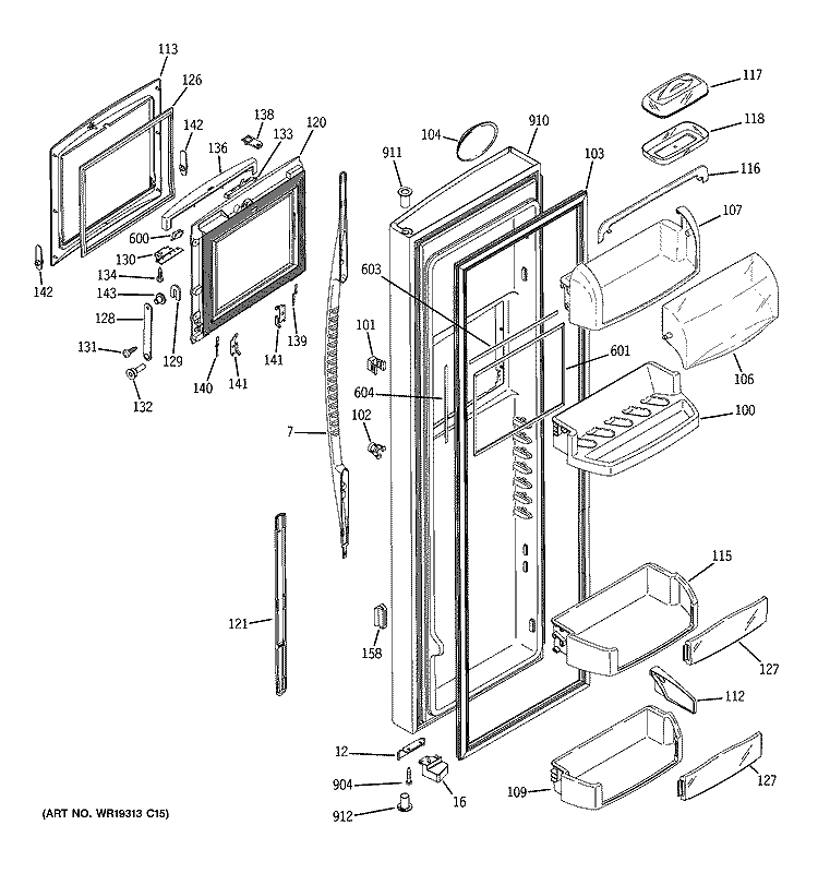 FRESH FOOD DOOR Diagram and Parts List for RSK27NHSECCC  General Electric Refrigerator