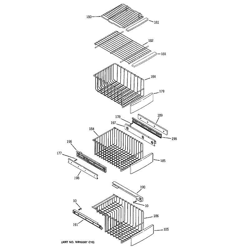 FREEZER SHELVES Diagram and Parts List for RSK27NHSECCC  General Electric Refrigerator