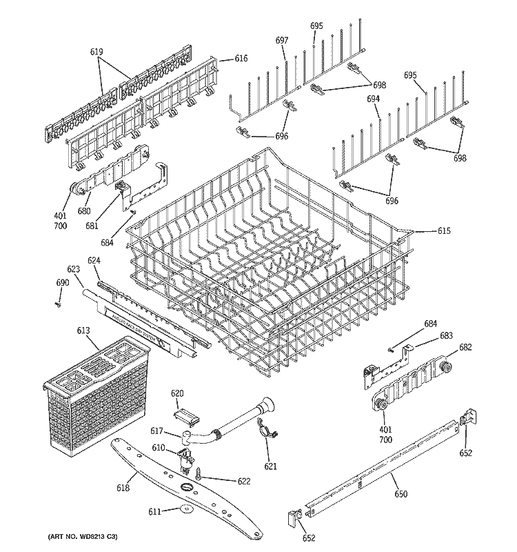UPPER RACK ASSEMBLY Diagram and Parts List for PDW7900N15CC  General Electric Dishwasher