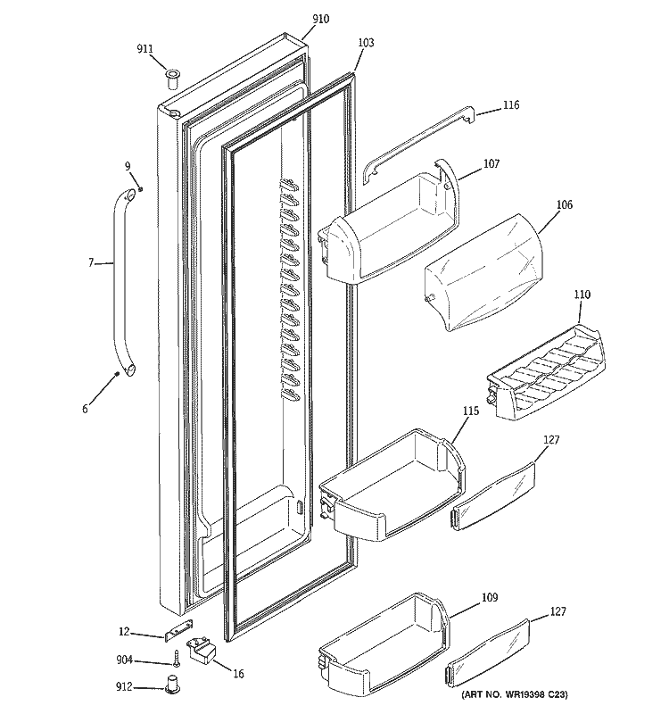 FRESH FOOD DOOR Diagram and Parts List for GSS25KSWASS  General Electric Refrigerator