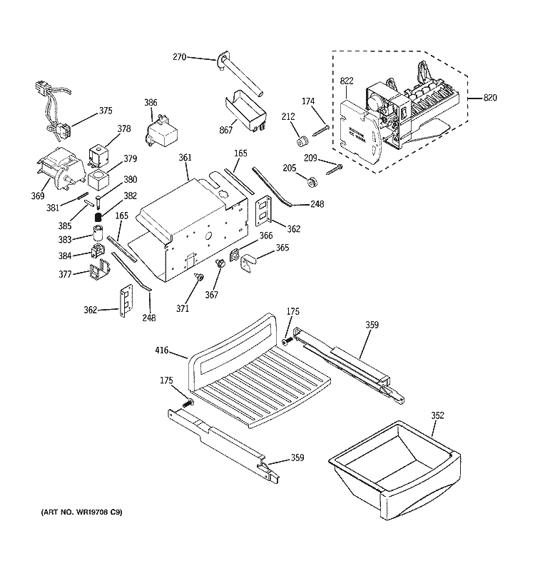 ICE MAKER & DISPENSER Diagram and Parts List for PSI23NCRCCV  General Electric Refrigerator