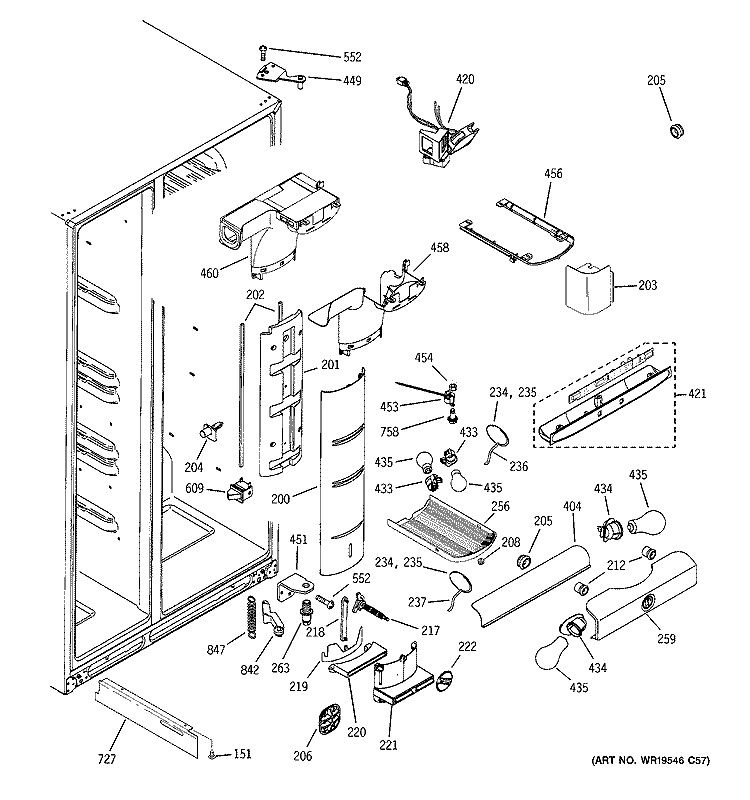 FRESH FOOD SECTION Diagram and Parts List for PSI23NCRCCV  General Electric Refrigerator